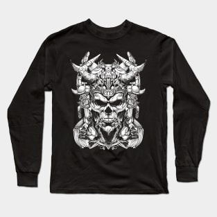 SKULL HEAD WARRIOR LINE ART - Dark Version Long Sleeve T-Shirt